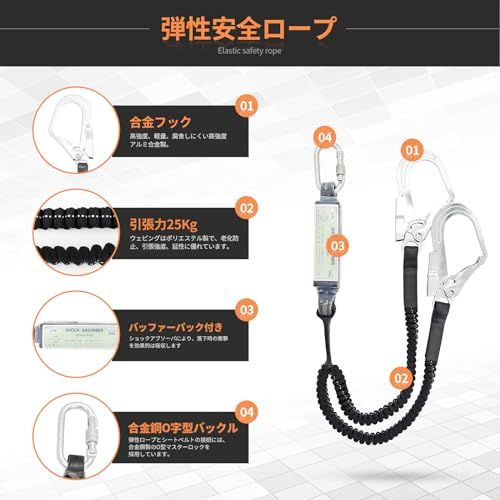 光円電工 フルハーネス 新規 全帯 M-L 新規格 フルハーネス安全帯 セットフルハーネス安全帯 2丁掛け 墜落制止用器具 & 伸縮式ダブルランヤード ワンタッチバックル 肩パット付き 全方位保護フルハーネス 懸垂下降 安全確保 3990 b 199
