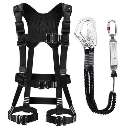 Jisentoll 新規格適合 フルハーネス 新規格 セット 安全帯 墜落制止用器具 ワンタッチ バックル 脱着簡単 2丁掛肩 パット付き まざまな身長の人に適しています フルハーネス安全帯 落下防止全身保護キット 建設工事 電力工事 柱 25 ae 013 a