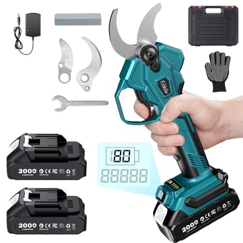 迅速に発送 Elikliv 充電式剪定ばさみ 電動剪定バサミ 電動ハサミ ブラシレスモーター採用 切断直径40 mm 4段階開き角度調整 高枝切りの延長ポールと接続 LEDディスプレイ搭載 軽量 ポータブル電動剪定ばさみ 電動枝切りバ cb 4595 b 3