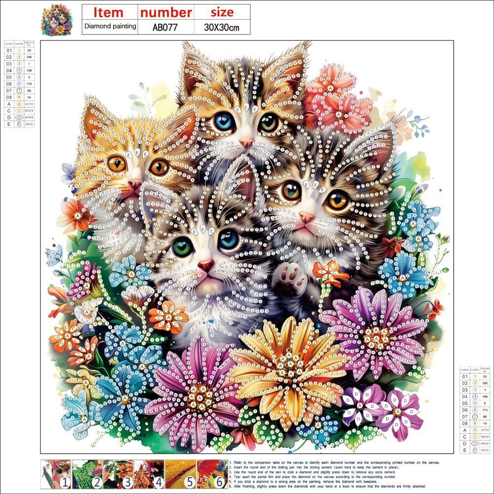 在庫セール】LEADINTOP ダイヤモンドアート 猫 花 不規則ビーズ