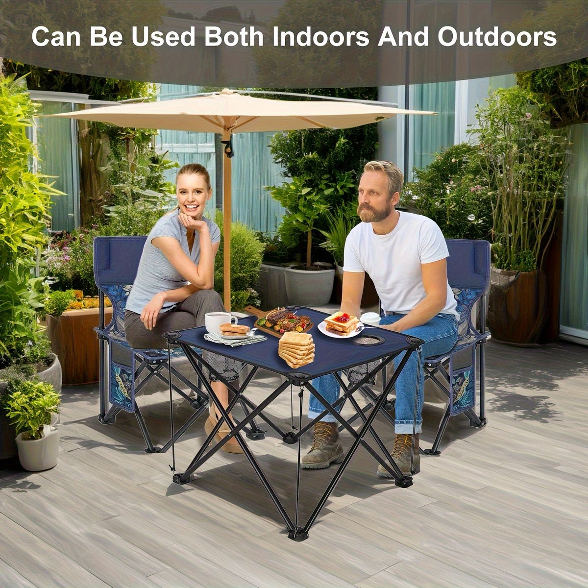 軽量コンパクト アウトドア 折りたたみテーブル＆チェアセット ポータブル ステンレス製 組立簡単 ピクニック キャンプ ビーチ バーベキューに最適