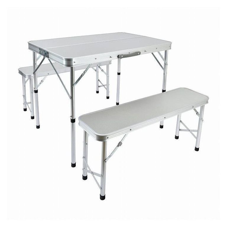 高さ調節 ＆耐熱撥水 アウトドアテーブル チェアセット 軽量アルミ製 折りたたみ式 コンパクト収納 キャンプ バーベキュー レジャーに最適 シルバー