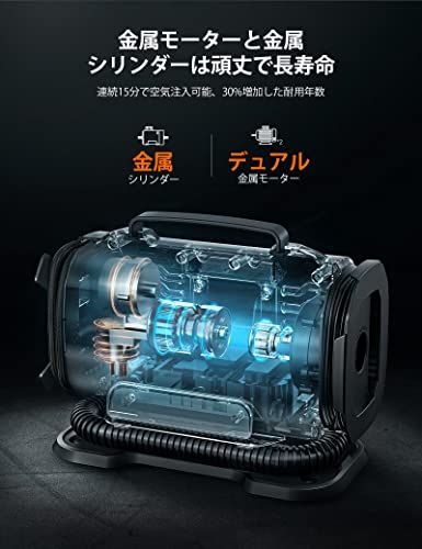 AstroAI エアーコンプレッサー 電動空気入れ 5 in 1 タイヤ プール 自動車用 AC|DC給電 150 PSI 自動電源オフ メモリ機能 LEDライト五種類変換ノズル 仏式|米式|英式 全バルブ対応 バイク 自転車 エアマットレス d 84 c dc 8
