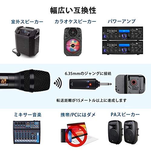 K 380 Sワイヤレスマイク カラオケ 無線マイク 充電式ダイナミックマイク UHF 10チャンネル 技適認証済 ハンドヘルドマイク 6 35 mmレシーバ付き 複数台同時使用 日本語取扱書付き 会議 カラオケマイク ホームパーティーに大活躍 2 f b 0 d c 7