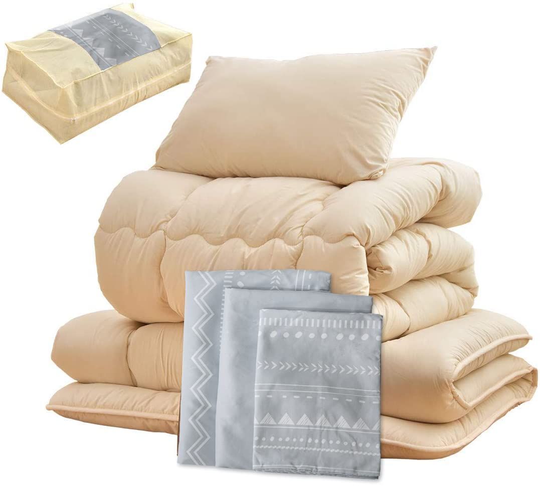 抗菌 防臭 防カビ 三層敷布団 カバー付き 洗える 7点セット 高密度固綿 収納ケース付き ホコリが出にくい シングル 掛布団 布団セット 敷布団 枕 タンスのゲン 76211