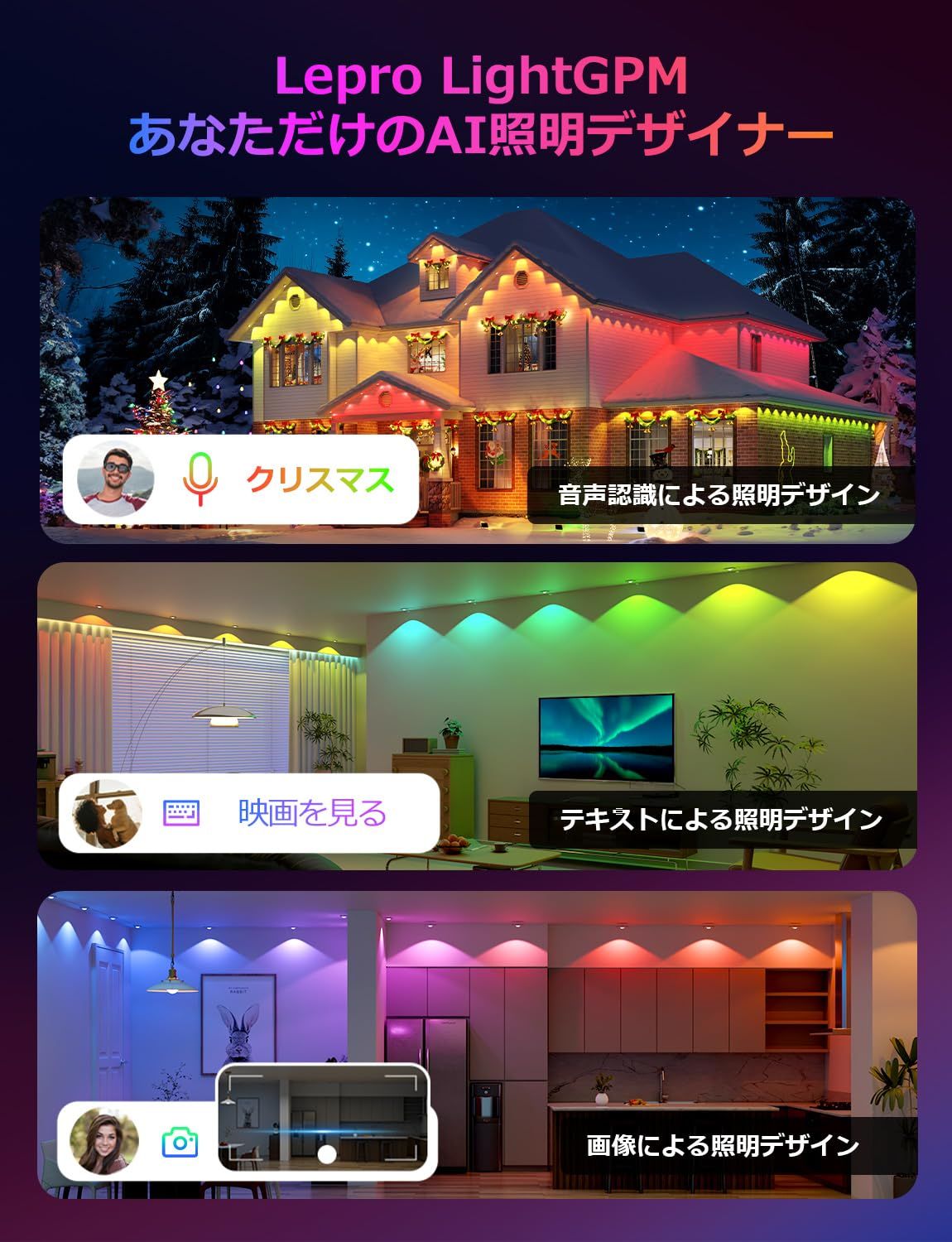  室内 APP操作 虹色 家の外壁 軒下 フェンス 庭 飾り 各ライト20 lm IP 65 常設型 流れるテープ DIY RGB Alexa Google 30 m 60灯 Home音声操作 防水 WIFI Bluetooth接続 スポット 懐中電灯 ハンディライト ライト ランタン