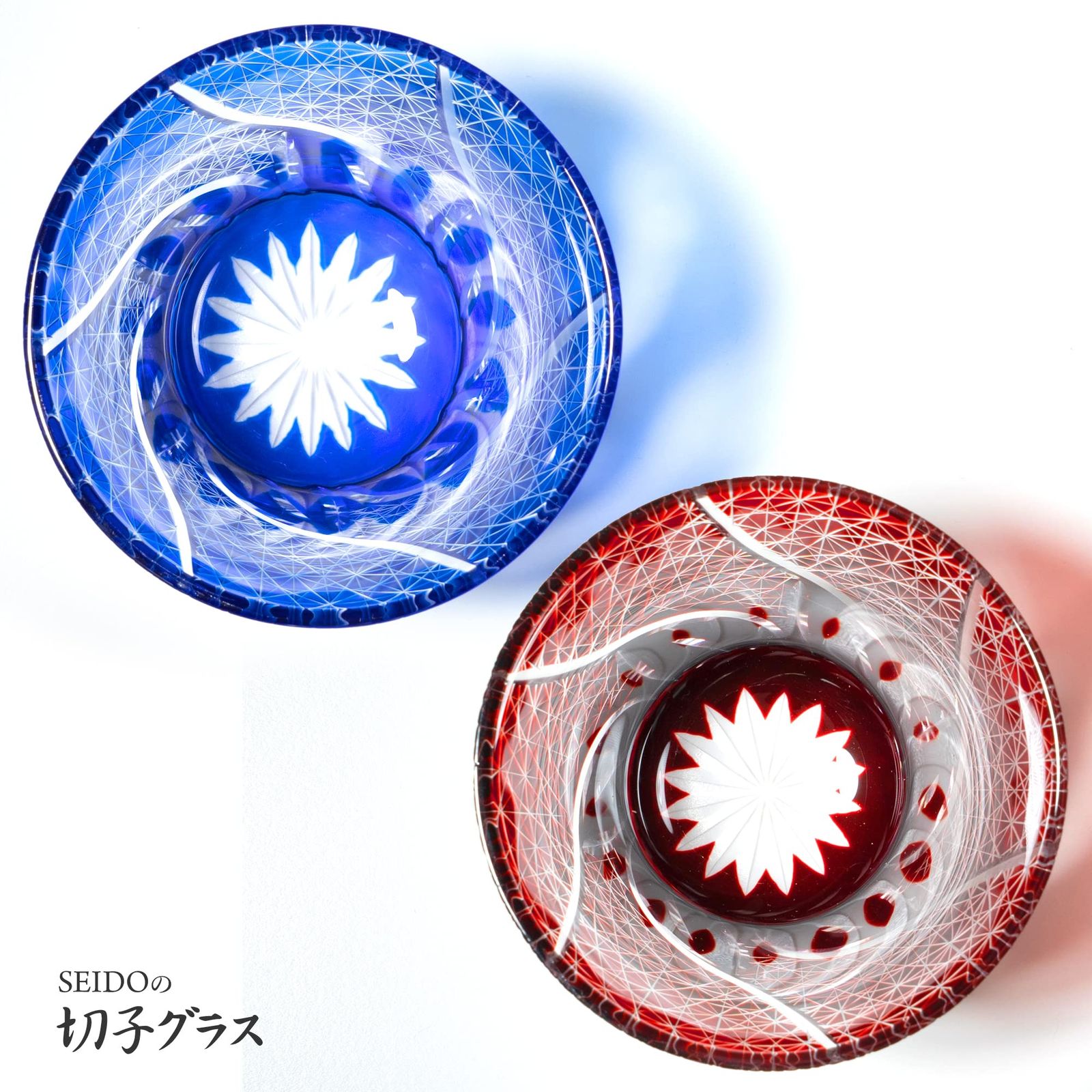 240 ml 日本製 桐箱入り 焼酎グラス オールドグラス 菊繋ぎ ロックグラス ペアセット グラス 切子 SEIDO