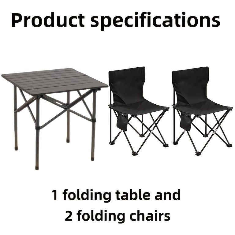 3点セット 折りたたみテーブル＆チェア2脚 すぐ使える アウトドア レジャー キャンプ BBQに最適 コンパクト収納 軽量ポータブル