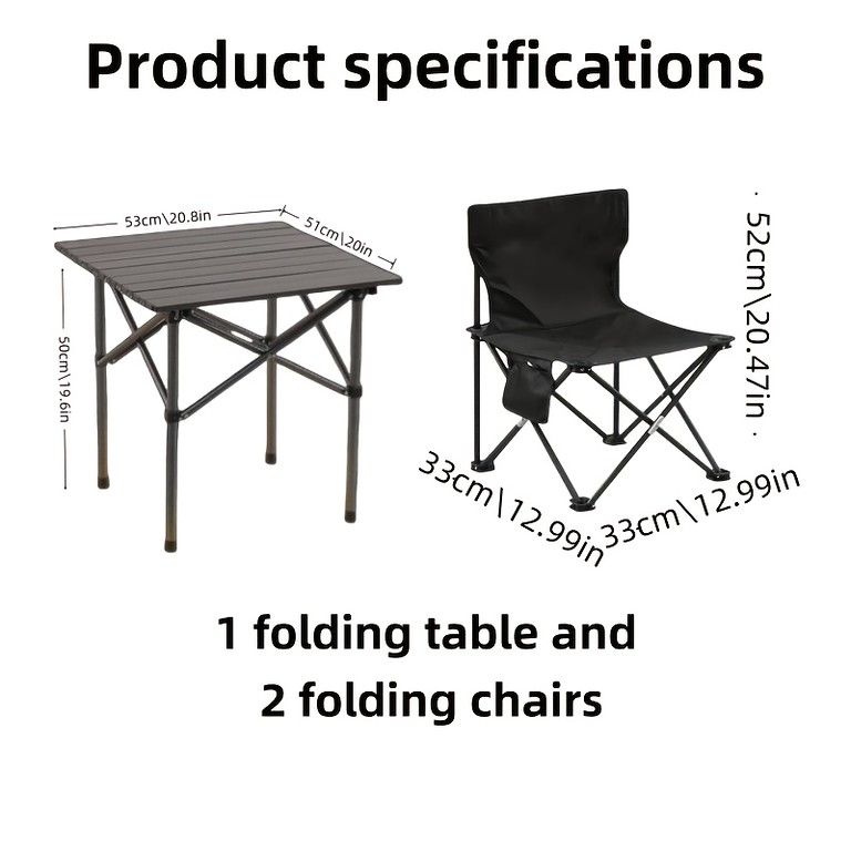 3点セット 折りたたみテーブル＆チェア2脚 すぐ使える アウトドア レジャー キャンプ BBQに最適 コンパクト収納 軽量ポータブル テーブルチェアセット テーブル チェア ハンモック アウトドア