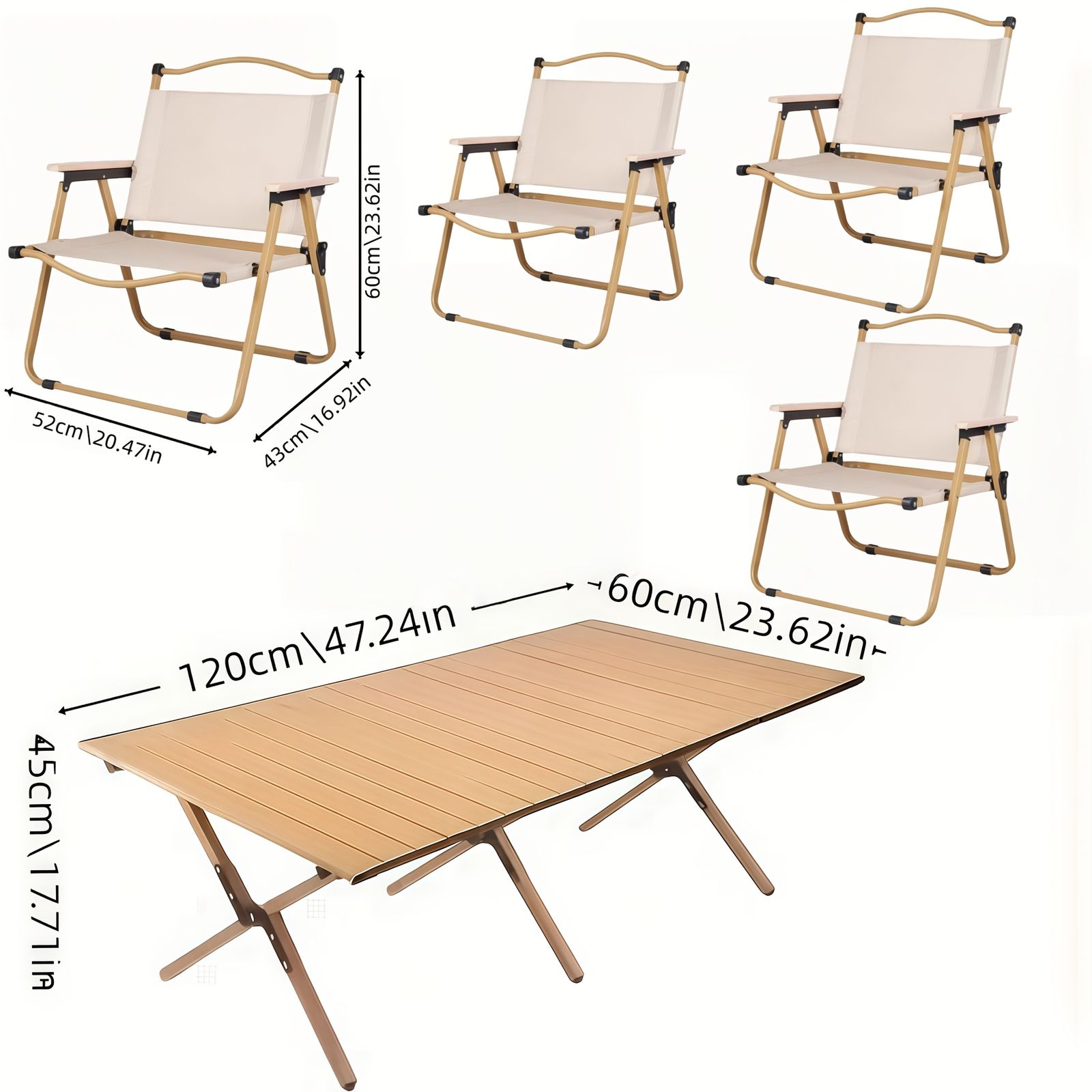 高耐久炭素鋼 アウトドア折りたたみテーブル＆チェア 5点セット 組立簡単 ピクニック キャンプ 釣り 車中泊に最適 ポータブルレジャーセット ウッド調カーキセット