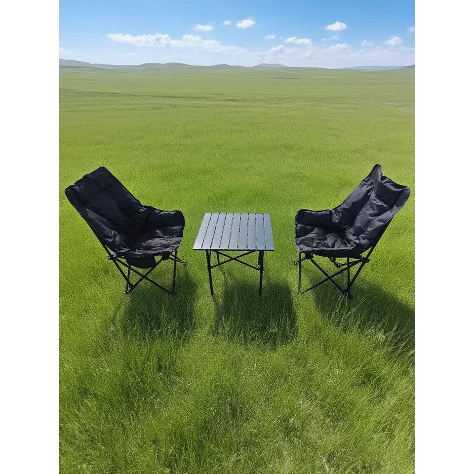 厚い背もたれで快適 アウトドア 折りたたみ椅子＆テーブルセット 軽量コンパクト 多機能 キャンプ 釣り ハイキング レジャーに最適 椅子2脚テーブル53 cm