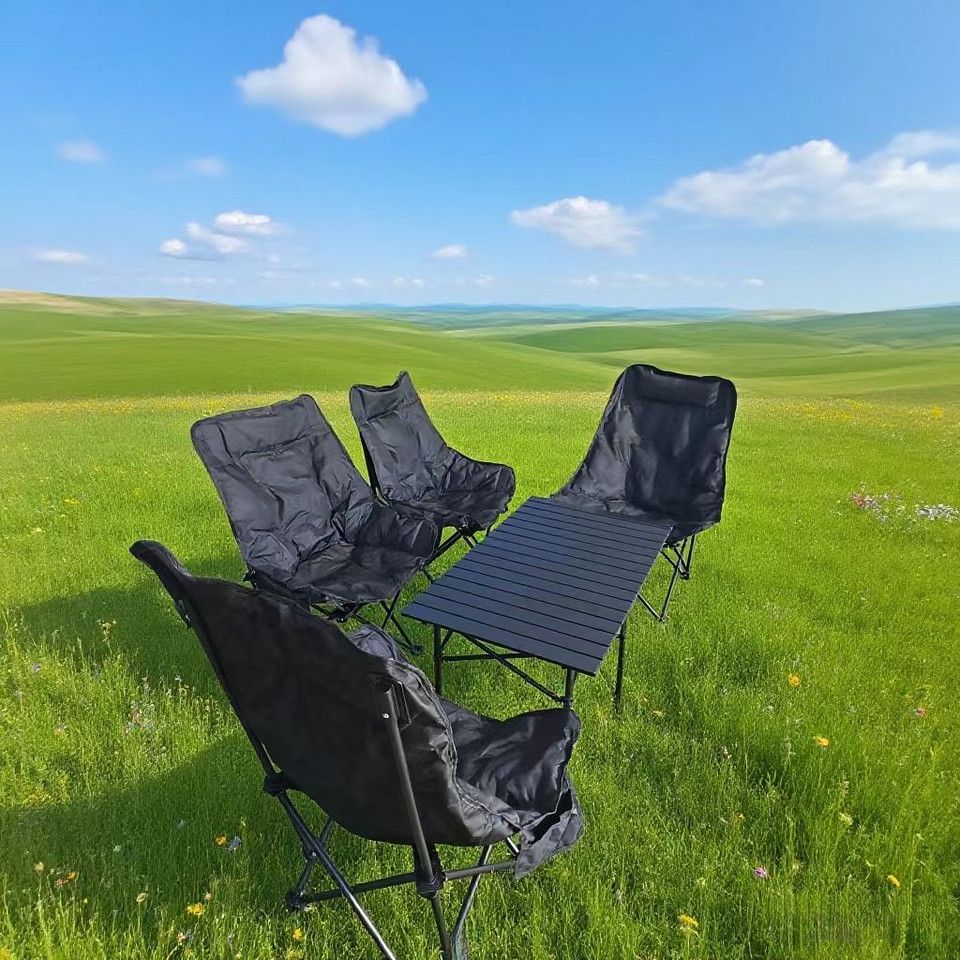 厚い背もたれで快適 アウトドア 折りたたみ椅子＆テーブルセット 軽量コンパクト 多機能 キャンプ 釣り ハイキング レジャーに最適 椅子4脚テーブル95 cm