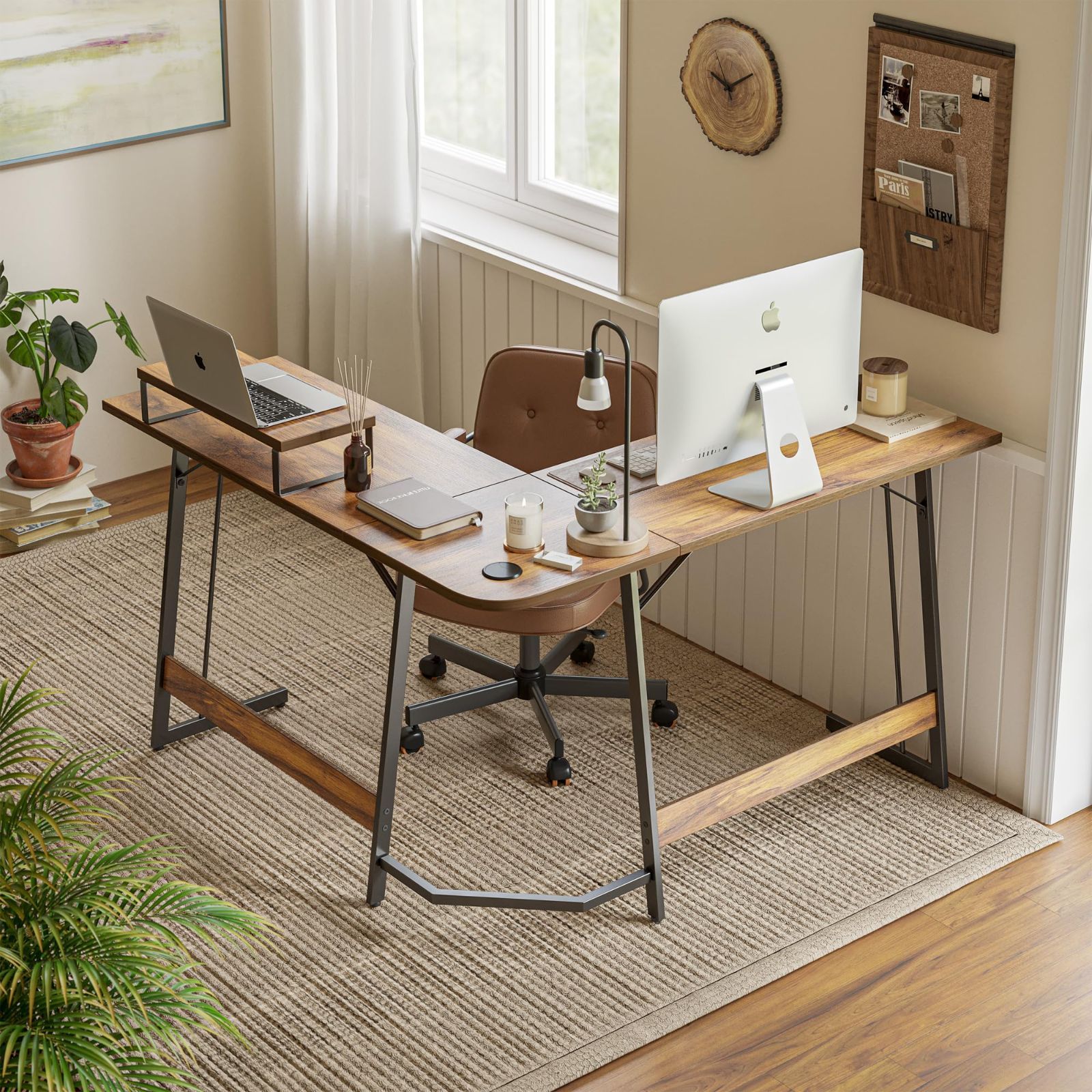 商品 L字デスク 幅120 cm*120 cm ゲーミングデスク モニター台付き CubiCubi 組み立て簡単 安定性 一人暮らし テレワーク PCデスク パソコンデスク 在宅勤務 ディープブラウン