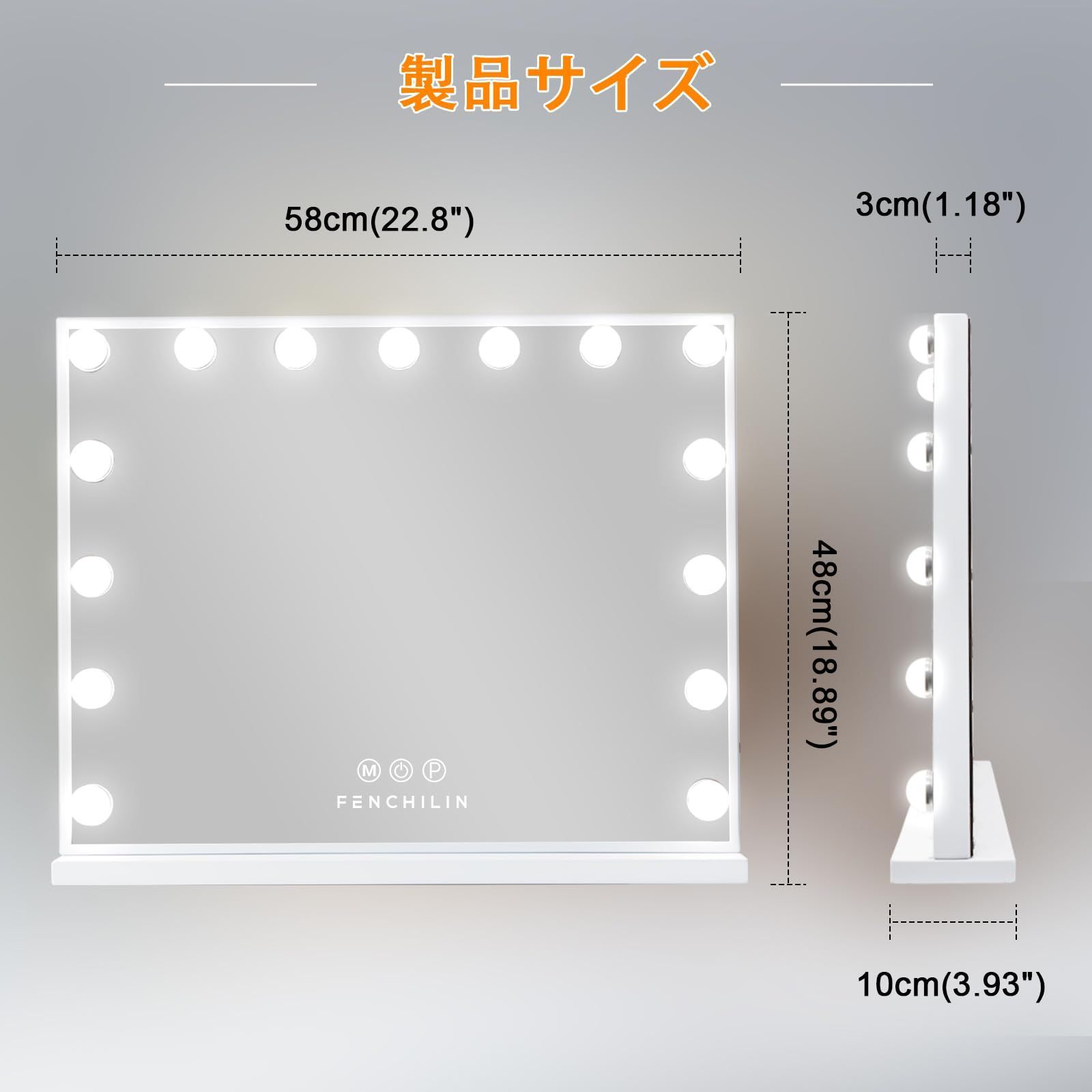 58 x 46 cm 10倍拡大鏡付き LED電球付き 無段階調光 三色照明モード USBポート付き 壁掛け 卓上両用 ハリウッドミラー 女優ミラー 化粧鏡 FENCHILIN デスクアクセサリー その他 
