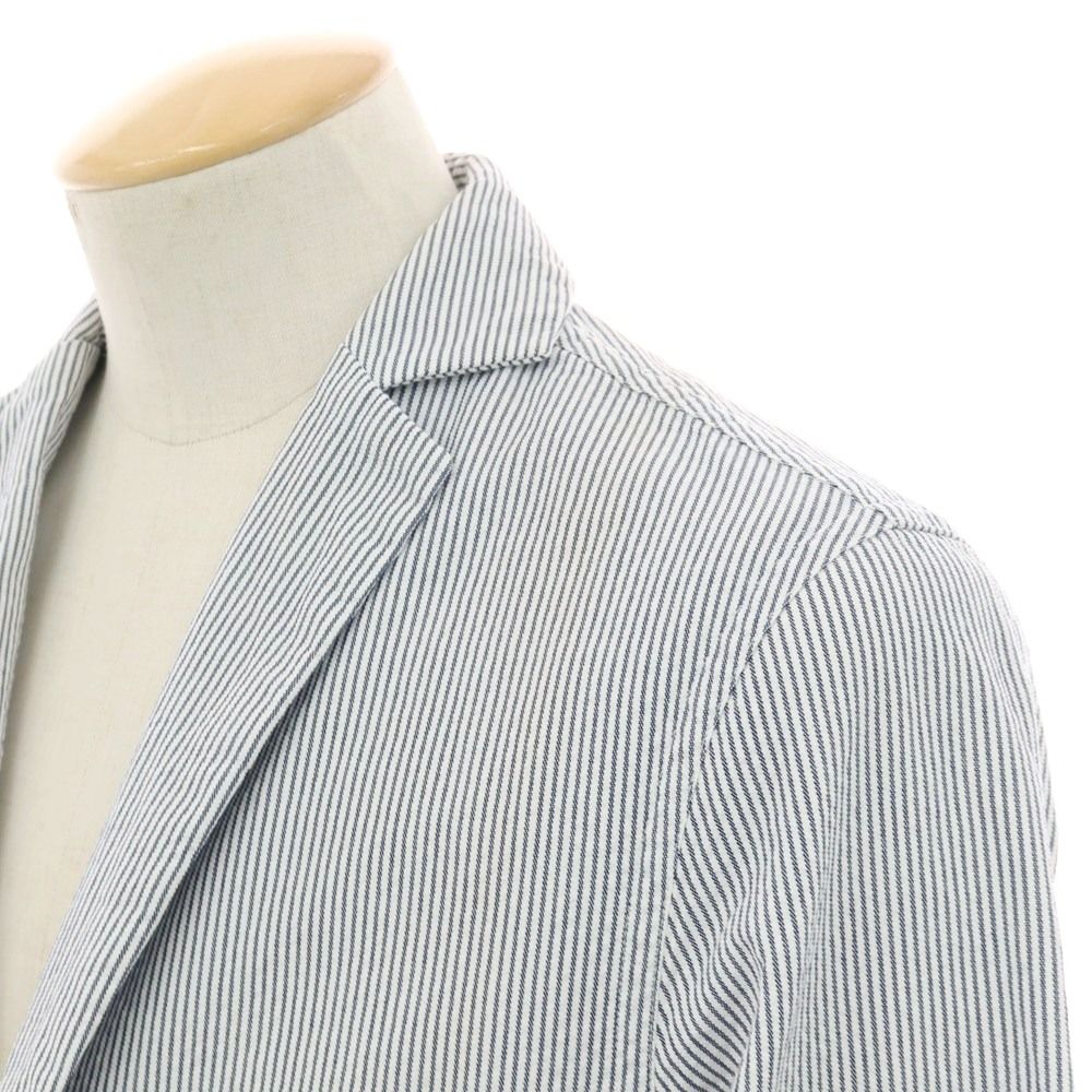 【中古】ラルディーニ LARDINI コットン ストライプ 3B カジュアルジャケット ホワイトxネイビー【サイズS】【メンズ】