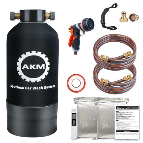 迅速に発送 AKM 純水器 洗車用 10 L容量 真鍮制ネジ口金 ホース２本付属 散水ノズル タンクカバー TDSメーター イオン交換樹脂充填済み 57 fc 9191
