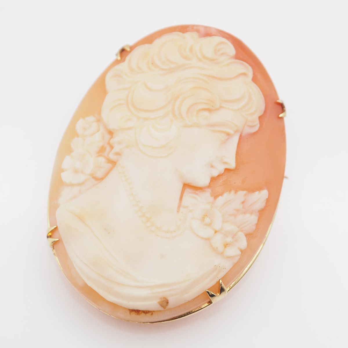 M911 シェルカメオ 作家サイン有 K18GF刻印 ブローチ 女性横顔