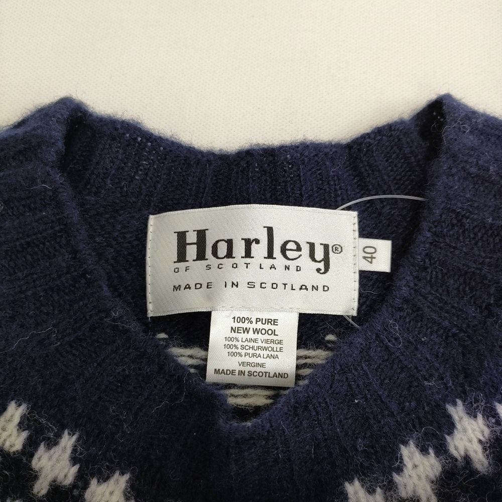 Harley of Scotland ジャガードクルーネックニット スコットランド製 サイズ40 ウール セーター ニット ネイビー ホワイト レディース ハーレーオブスコットランド【中古】6-0126T♪ Harley of Scotland ジャガードクルーネックニット スコットランド製