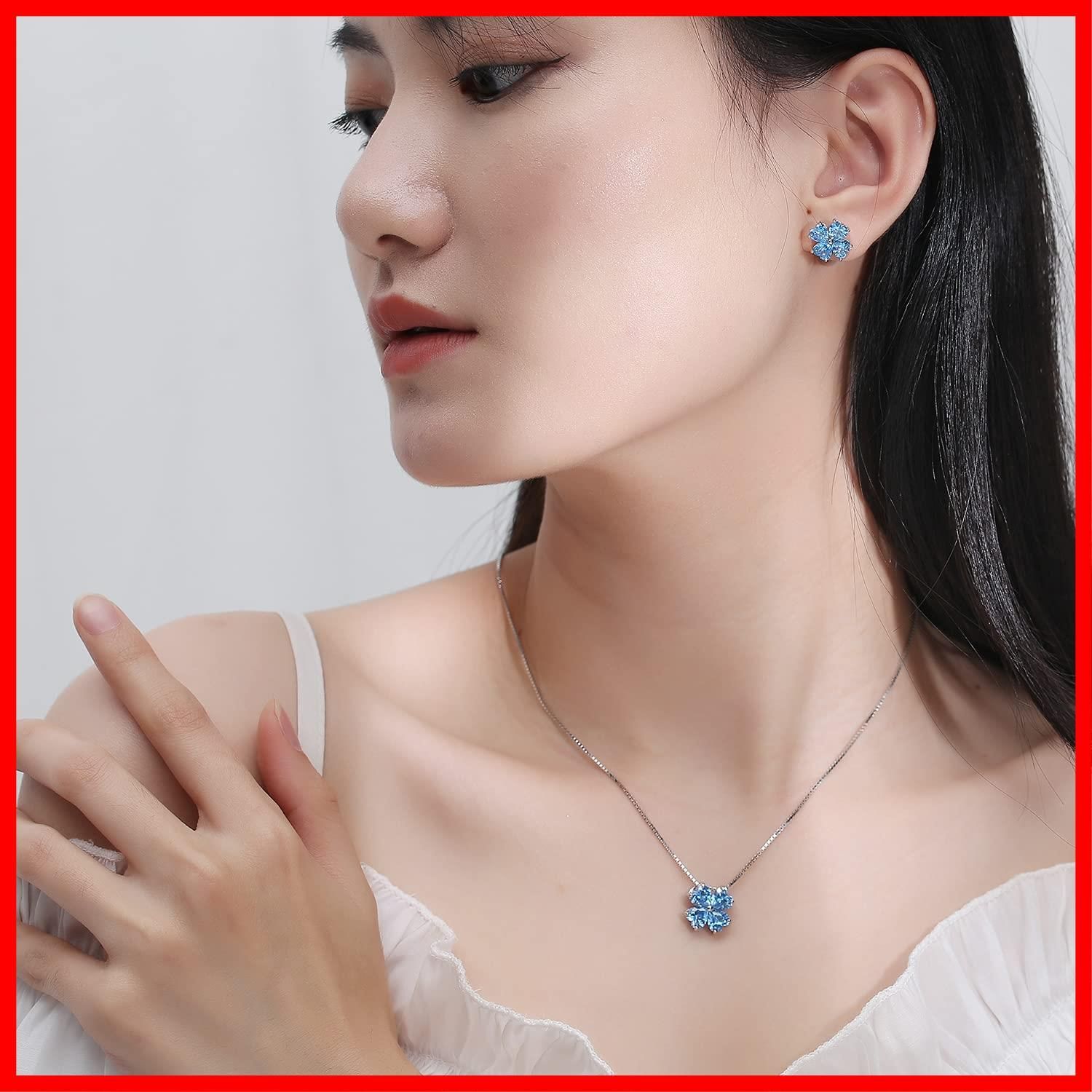 チェーン 上品 ギフト 40 5 cm ペンダント ネックレス シルバー925 K 18金コーティング トパーズ 天然石スイスブルー 誕生石 5.04 ct ハート 幸運四つ葉のクローバー女性 JIANGXIN