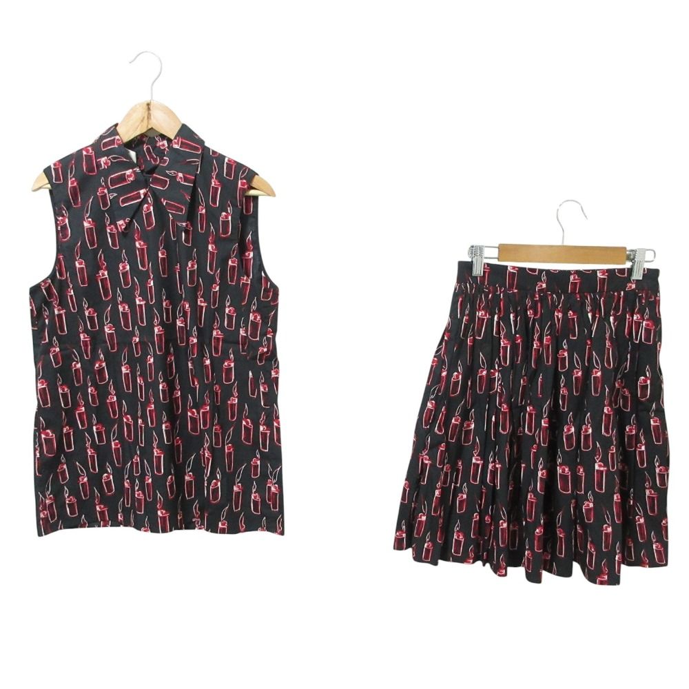 美品 MIU MIU ミュウミュウ スペシャルプロジェクト ERI WAKIYAMA ノースリーブ ブラウス スカート セットアップ 38 40 ブラック レディース 古着  USED