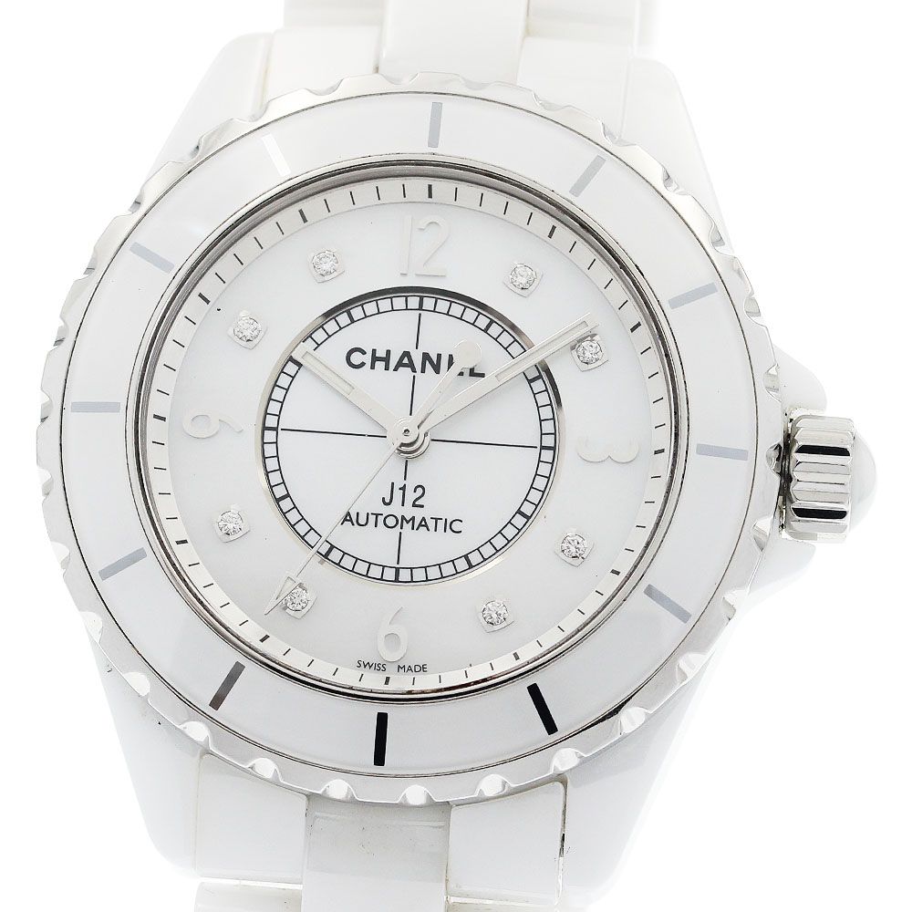 シャネル CHANEL H2423 J12 白セラミック 8Pダイヤ 自動巻き メンズ _930298