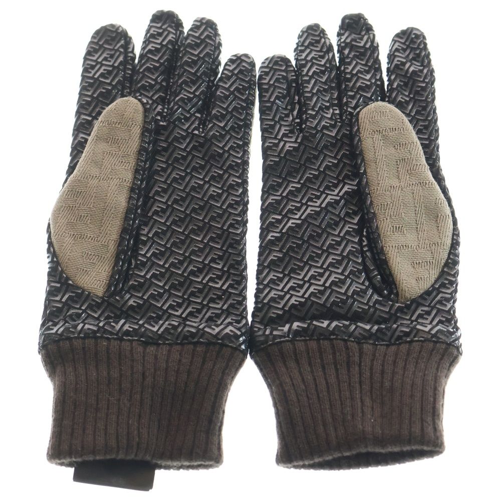 FENDI (フェンディ) 総ズッカ柄 キャンバス切り替えウール 手袋