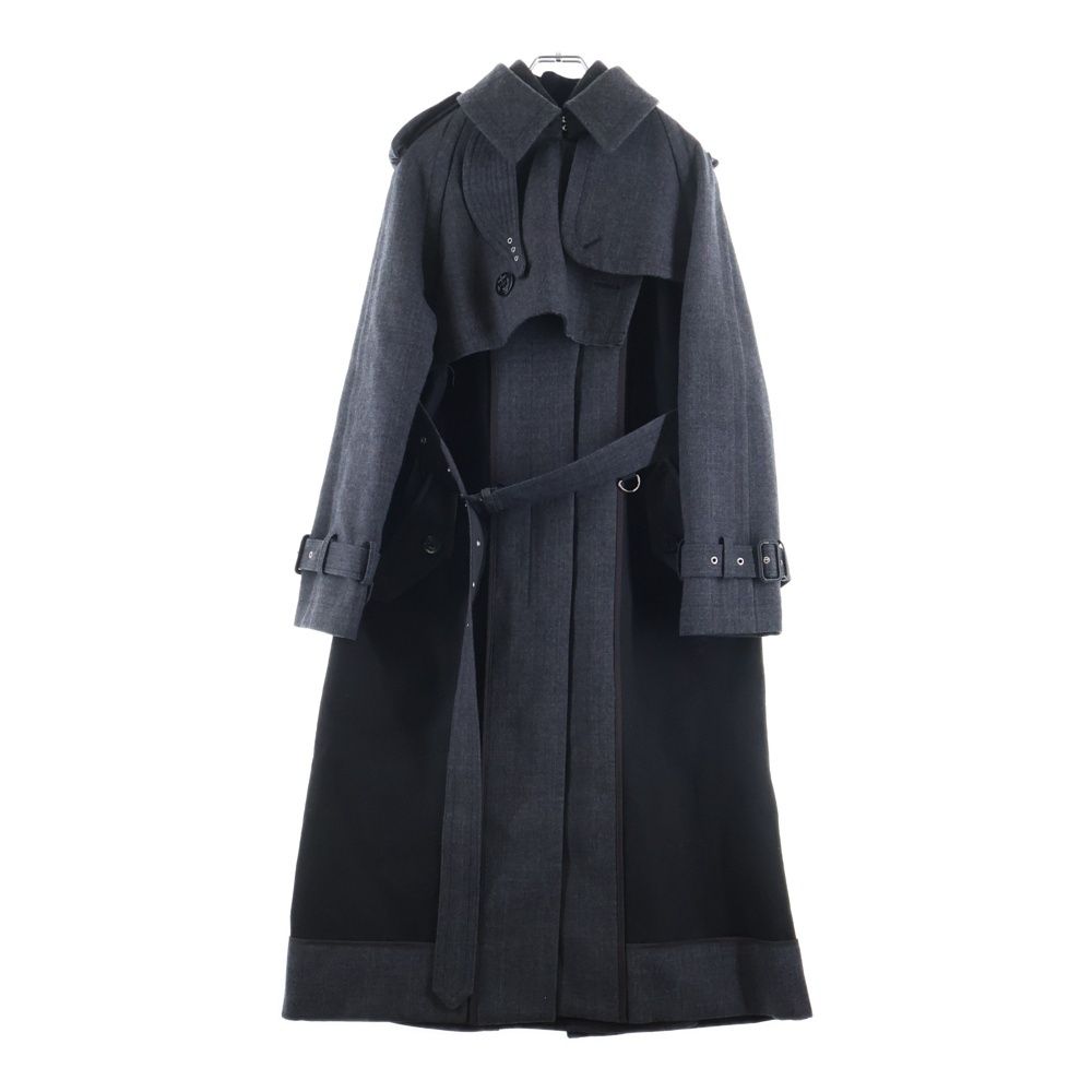 Sacai (サカイ) 22AW チェック柄 ボンディングロングコート レディース