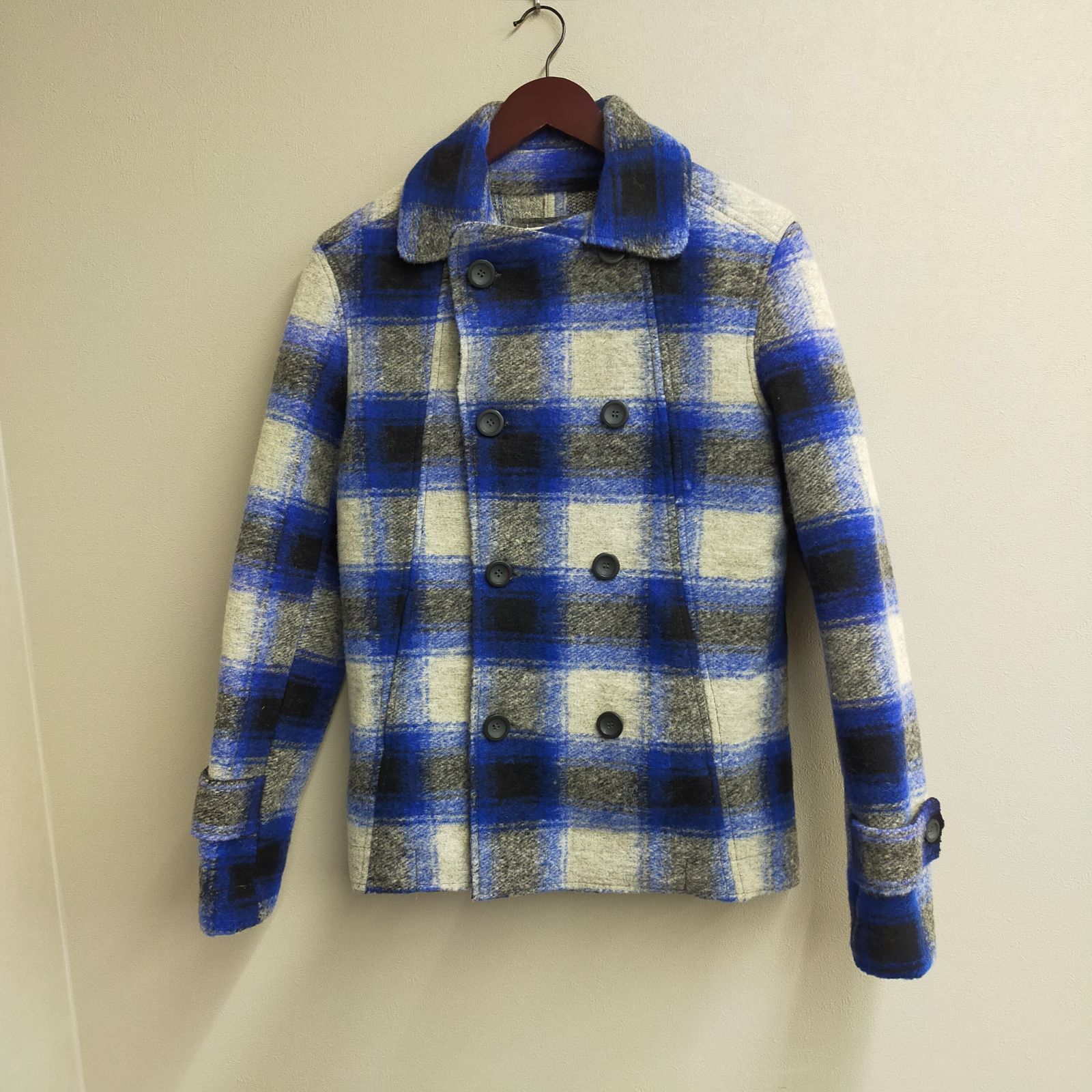 Outerwear by SC チェック柄ピーコート ブルー Outerwear by SC チェック柄ピーコート ブルー ピーコート 青チェック