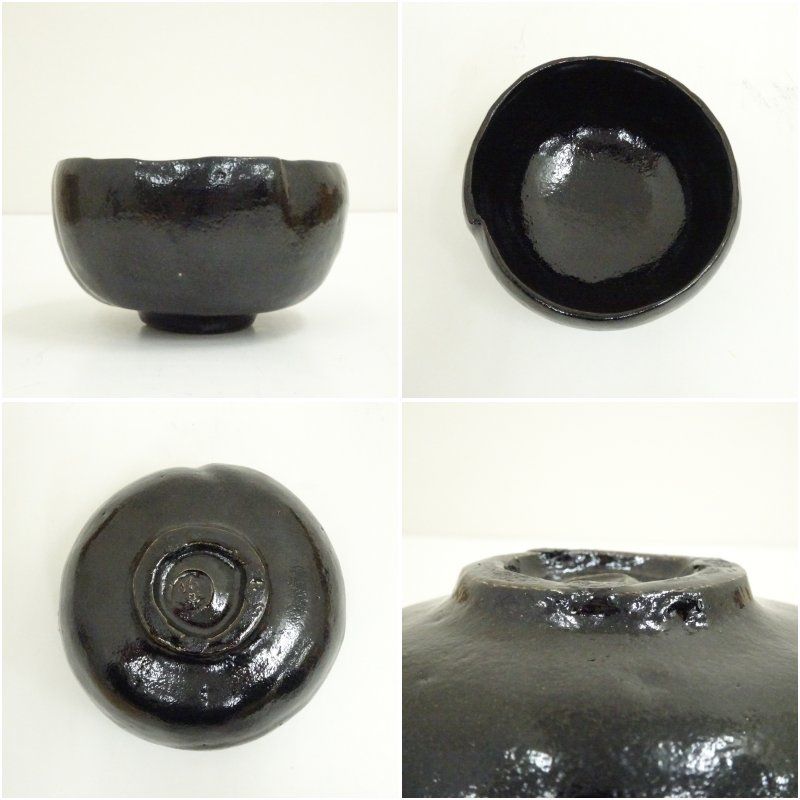 佐々木昭楽造 光悦くいちがい写黒楽茶碗（共箱） 茶道 抹茶 おしゃれ