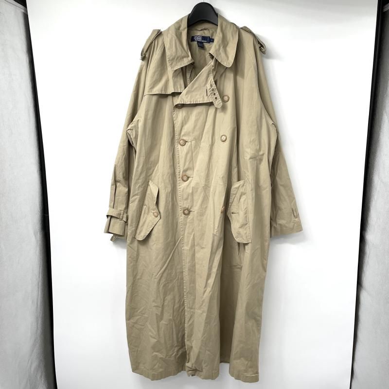 ベルト欠品 90s RALPH LAUREN コットンポプリントレンチコート サイズL カーキ ラルフローレン[17]