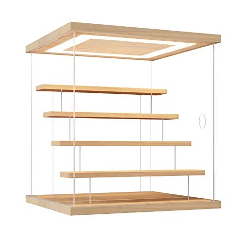 KUKERフィギュアケース コレクションケース アクリルケース LED照明付き ディスプレイケース ショーケース クリアケース 展示ケース ひな壇 扉付き 木製 組み立て簡単 手袋 防汚れ クリーニングクロス付き LEDホワイト ひな壇4段 6 f 43 d 08