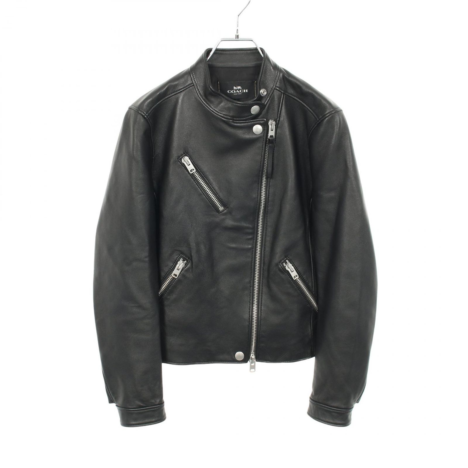 COACH UPTOWN RACER 羊革ブラックレザーライダージャケット コーチ COACH ライダースジャケット Uptown Racer Jacket F34021