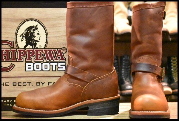 8.5E 箱付 美品 黒タグ】Chippewa チペワ エンジニア 91066 茶 タン 