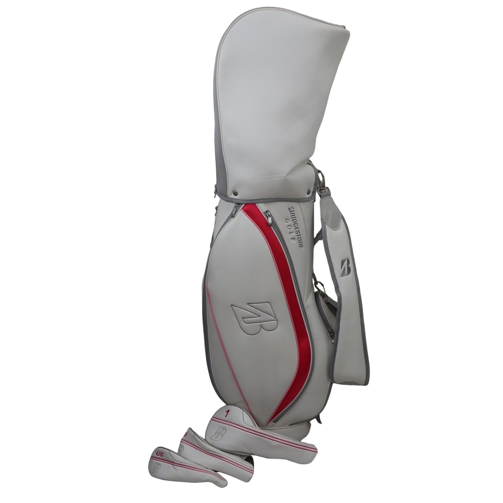 BRIDGESTONE GOLF ブリヂストンゴルフ キャディバッグ ヘッドカバー3点セット 白ピンク 6口 ゴルフ用品 2512 0337