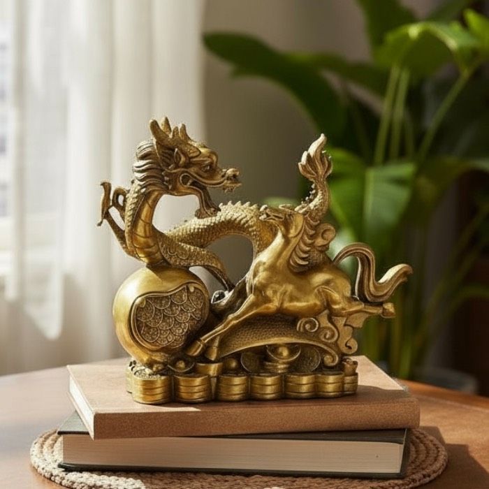 銅 龍と馬 登り龍 昇龍 駆ける馬 ウマ 午 縁起物 置物 金運アップ 開運 商売繁盛 富貴吉祥 財運アップ 招福 250421 008