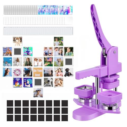 四角形マグネット缶バッジメーカー 回転式缶バッチマシーン 50*50 mm四角形缶バッヂ マグネットバッジ素材 付き DIYグッズ バッヂ製造機 お祭り 応援イベント 入学祝いプレゼント パープル po 37 c 8 a 6 ac