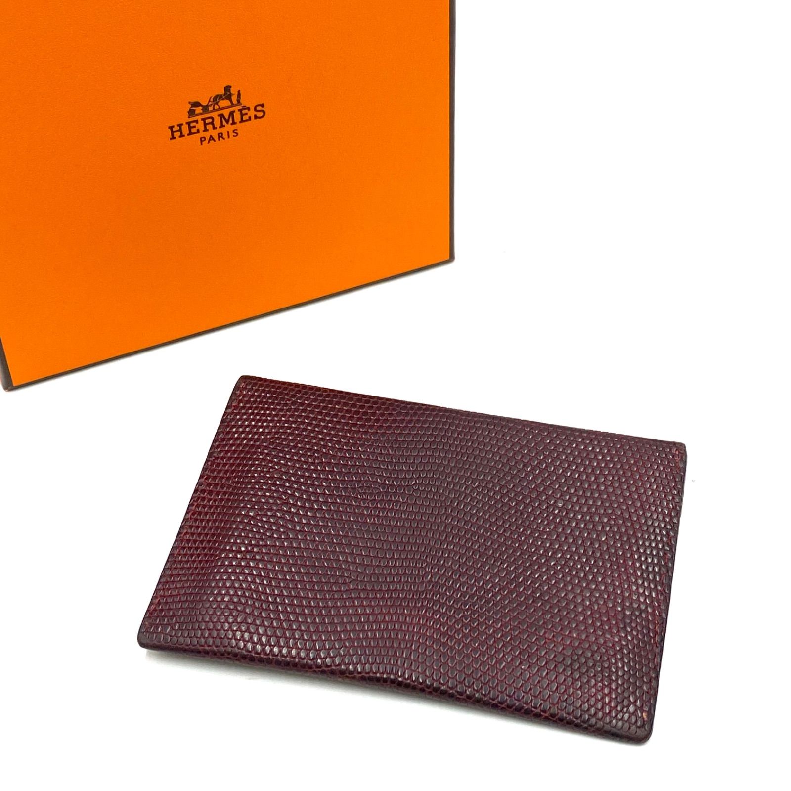 HERMES エルメス リザード レザー カードケース 名刺入れ ボルドー 