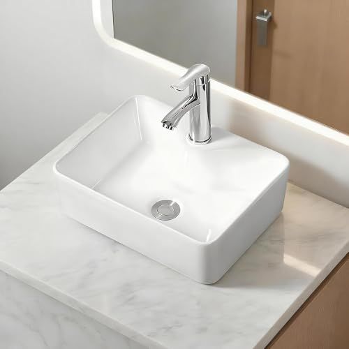 迅速に発送 洗面ボウル 手洗い器 洗面台 手洗器セット 手洗い場 置き型 長角型 深型 おしゃれなデザイン 排水管付き 冷温水対応 コンパクト 省スペース 40ｘ30ｘ13 cm ホワイト ec 729 f 0 b