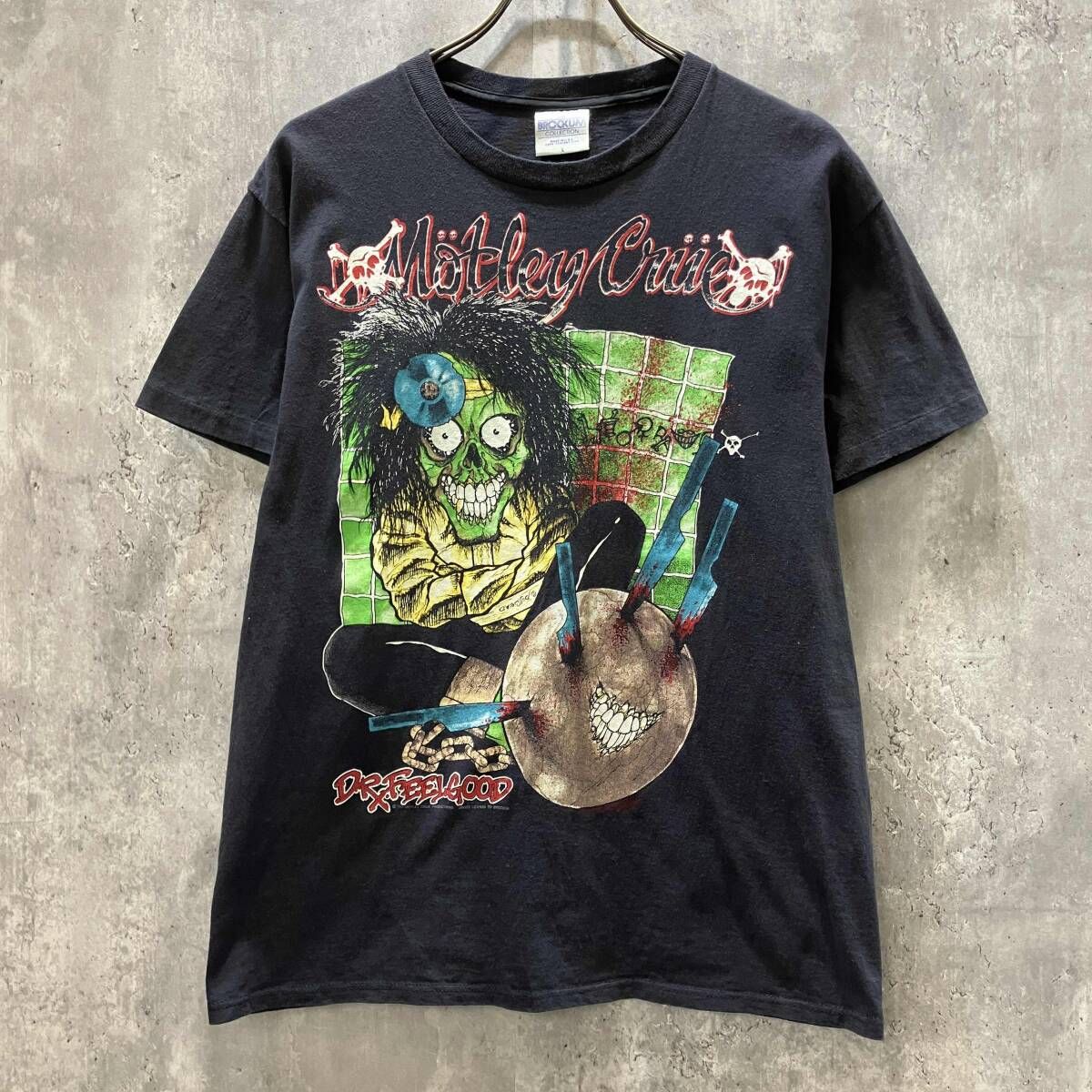 80 s BROCKUM 半袖Tシャツ バンT MOTLEV CRUE DR FEELGOOD size L ブラック ブロッカム
