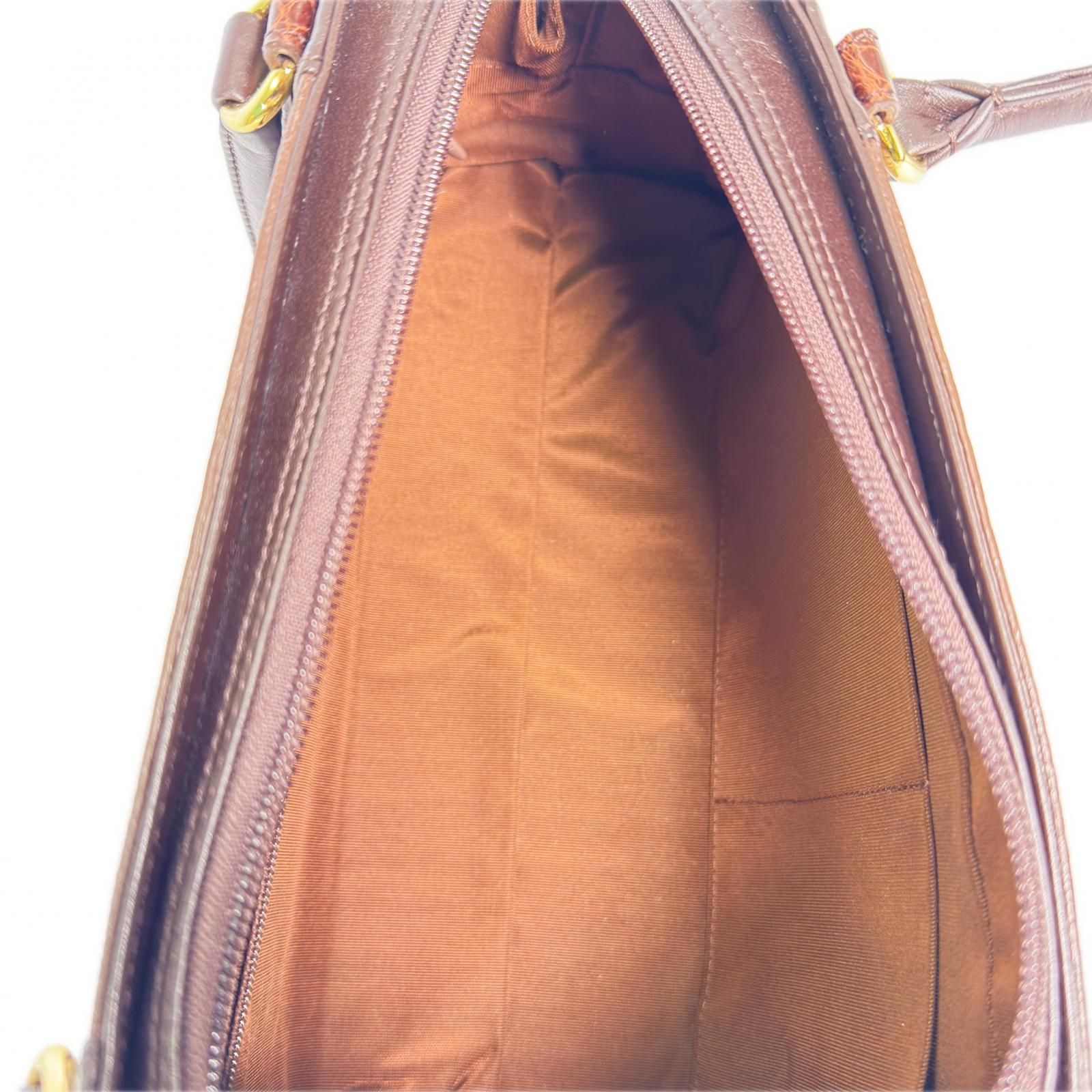 本物保証 美品 濱野皮革工藝 レザーハンドバッグ バッグ クロコ型押し 