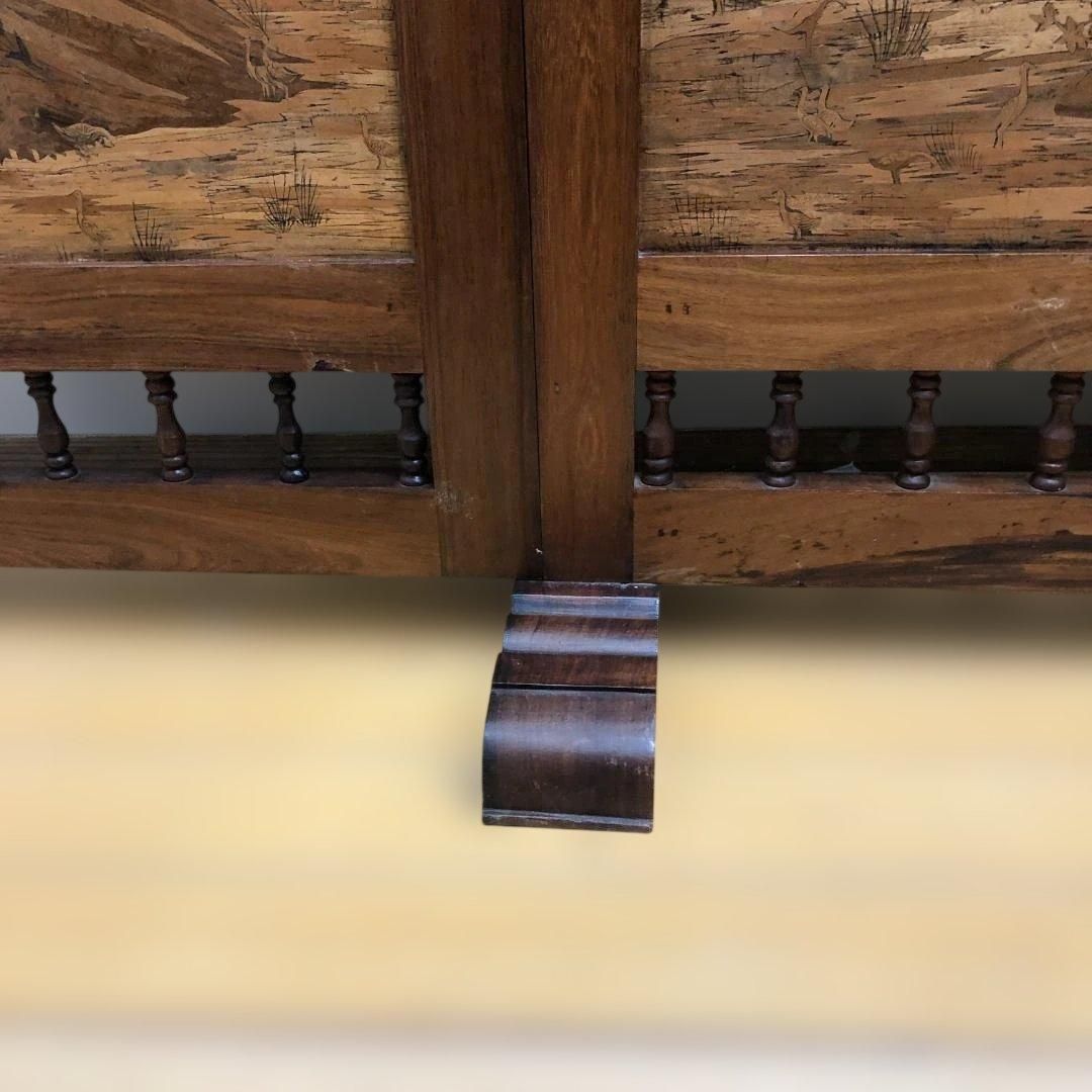 昭和52年製 日本製 木象嵌 三連衝立 松に孔雀 瑞鳥 山水図 神戸税関