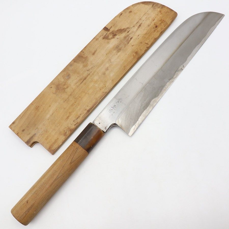 尚台正吉 鎌型薄刃包丁 八寸 栗型柄 鞘付き 刃渡り約240 mm 和包丁
