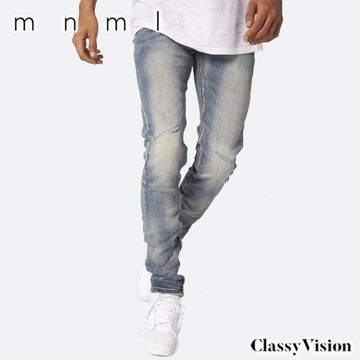 mnml M12 ストレッチテーパードタイトフィットジッパーデニムパンツ 