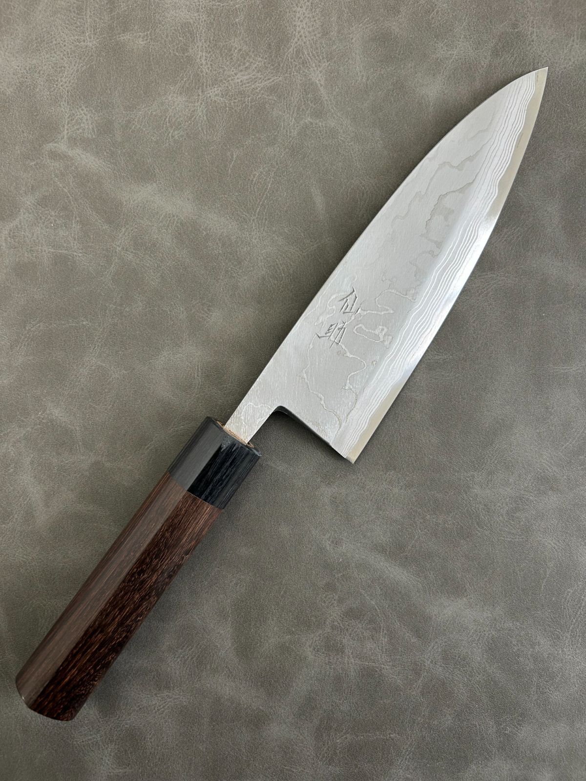 訳あり 仙助 包丁 出刃 ダマスカス 安来鋼青紙2号 180ｍｍ 紫檀シノギ柄 46
