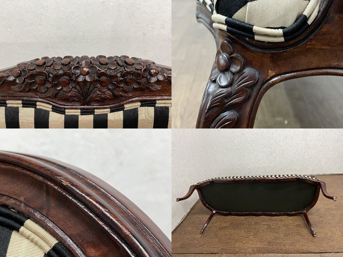  ● ロココ調 2人掛けアームチェア 2人掛けソファ 猫脚 ストライプ イタリアンクラシック フレンチ アンティーク調 貝1447 コンパクトソファベッド 2人掛け 3人掛けソファ ソファ ソファベッド