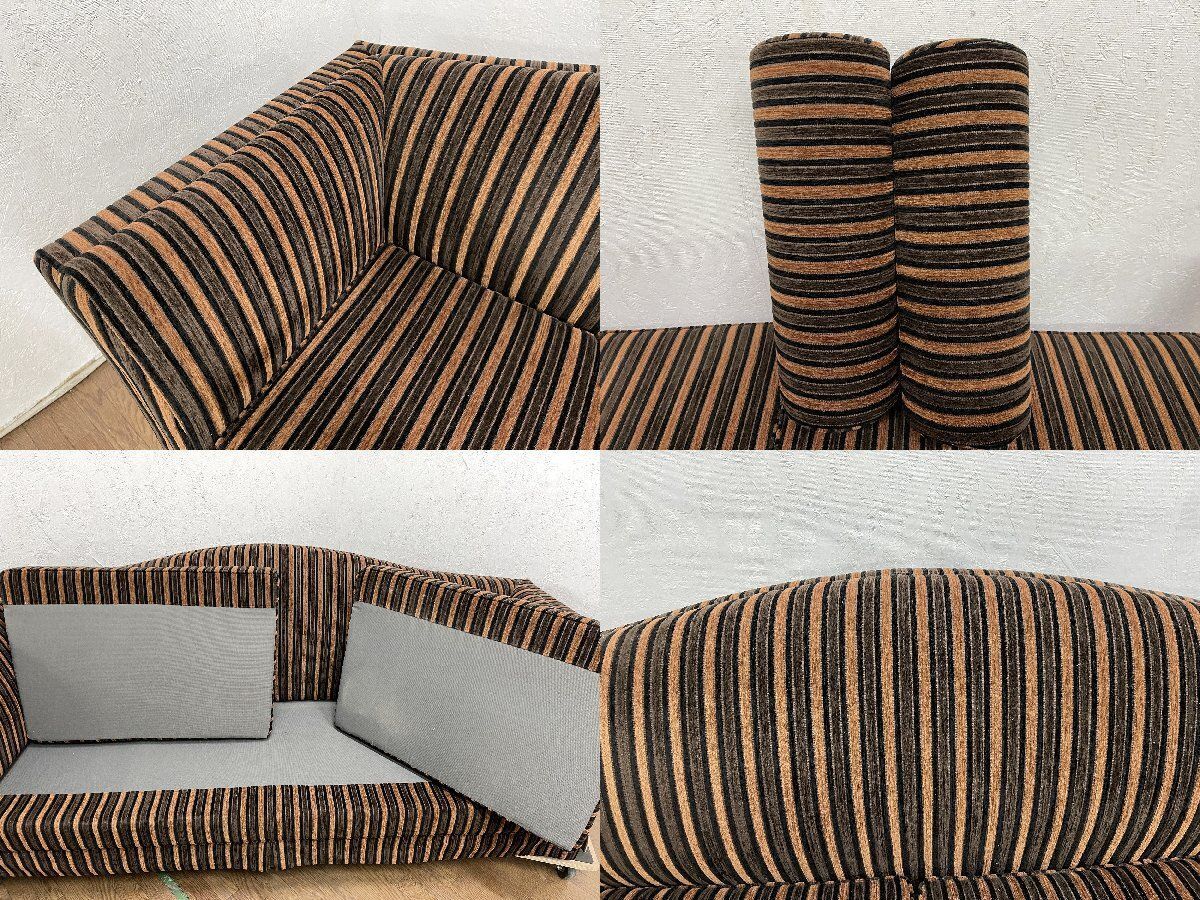  ● コーデュロイ 2人掛けソファ 2P オットマン クッション付 ストライプ ブラウン系 リビング 応接ソファ ファブリック 貝1448 4人掛けソファ 2人掛け 3人掛けソファ ソファ ソファベッド