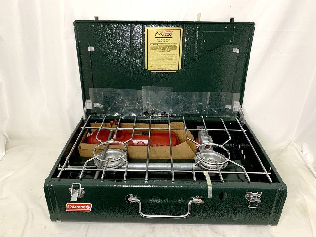  Coleman コールマン クラシックツーバーナー 416 700 J ナイロンキャリーケース付 カラー グリーン ♥ き品 ツーバーナーコンロ バーベキュー 調理用品