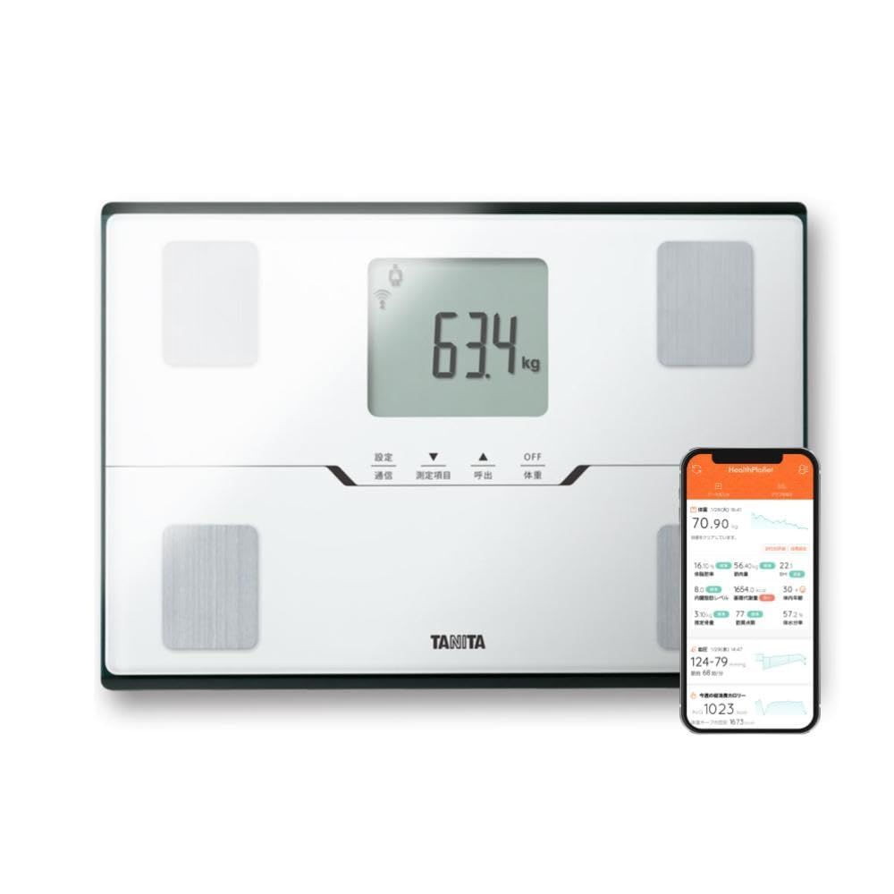 タニタ Tanita 体重 体組成計 スマホ連動 ヘルスメーター BC-768 ホワイト 体脂肪率|内臓脂肪レベル|筋肉量|基礎代謝量|体内年齢|推定骨量|BMI|スマホ連動|乗るピタ