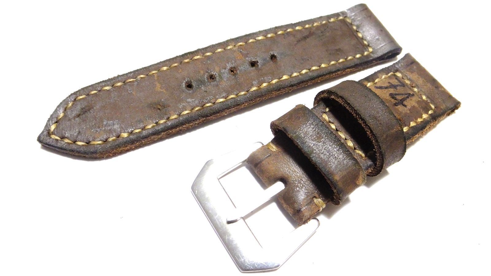 40-50’　イタリア海軍 74ストラップ復刻　ヴィンテージ加工　ダークブラウン　　(パネライ向 for panerai）　26mm　74-DB26