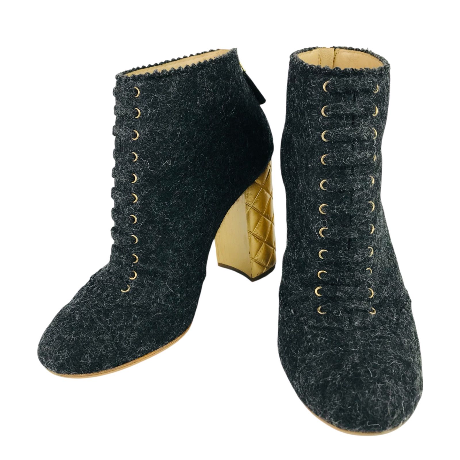 美品☆CHANEL・シャネル・レディース ウールレザー メタルココマーク 